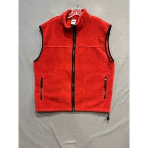 Old Navy Fleece Vest Men XL Red Full Zip Mock Neck Pockets Bungee Hem